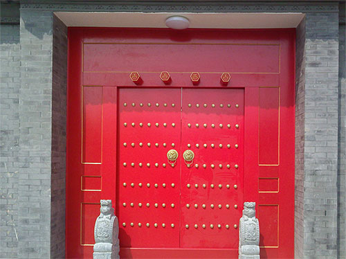 兴义中国传统四合院系列朱红色中式木制大门木作